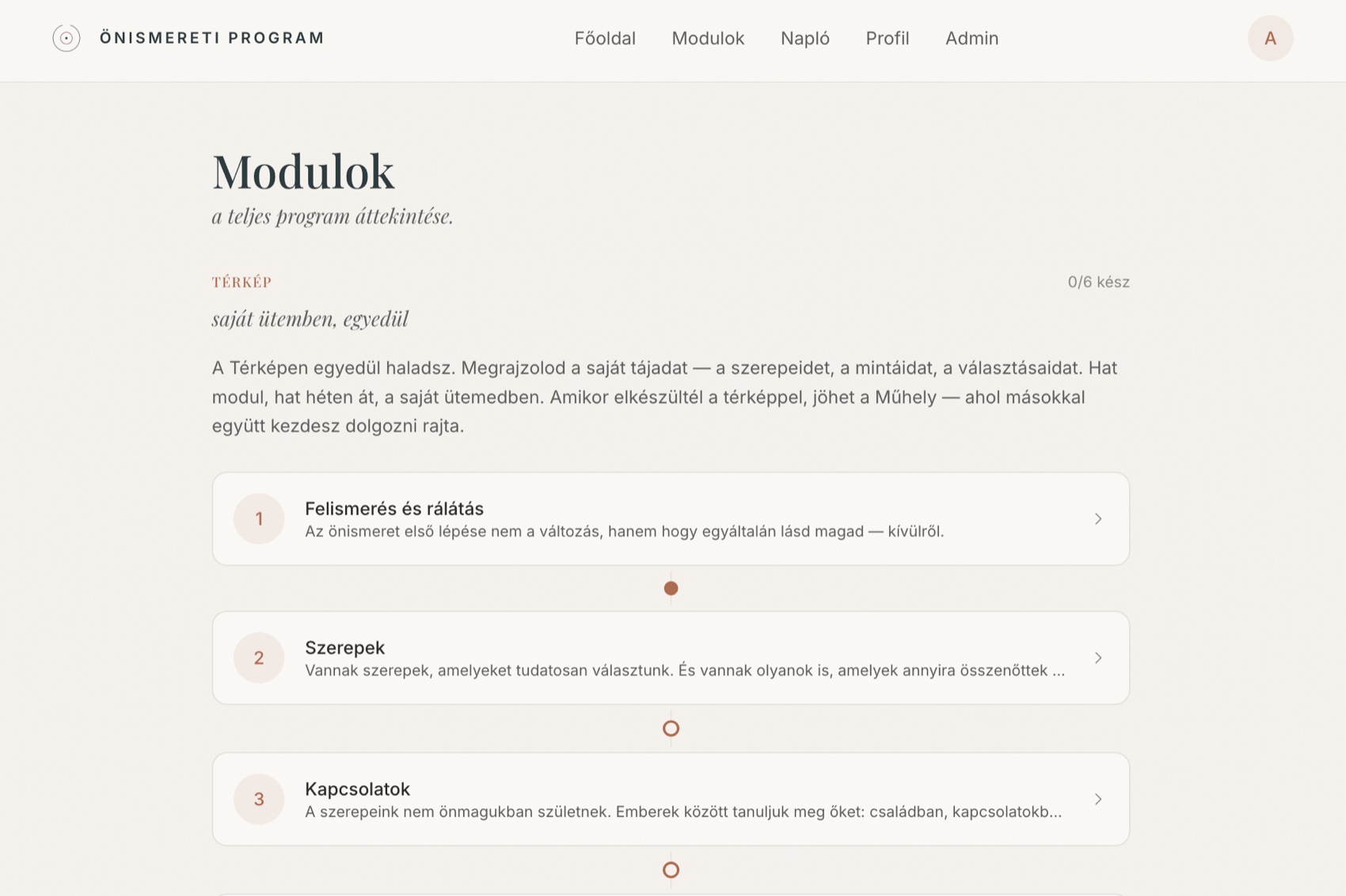 Önismereti Program — modulok nézet laptopon